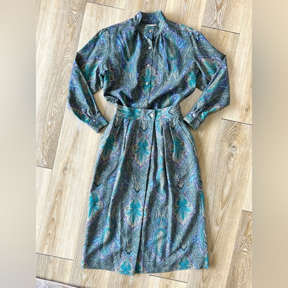 Vintage Ports Blouse + Skirt Wool Coord Paisley Set - Picture 2 of 9